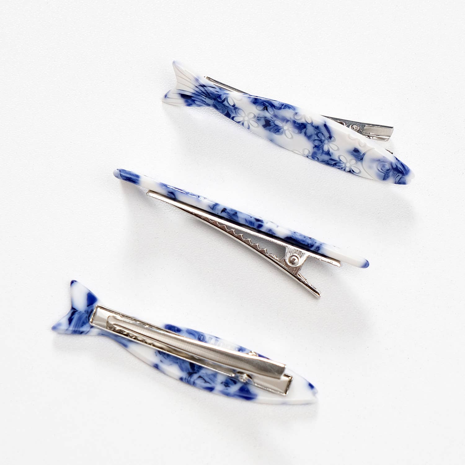 Adorro - Wholesale Hair Clip - Women's - Coastal Blue Floral Sardine Fish Barrette Hair Clip 4