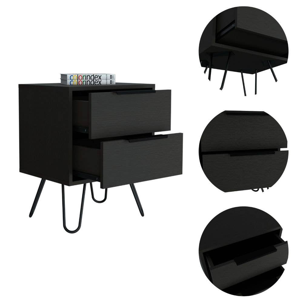 Treevol Furniture - Wholesale Bedroom Furniture - Skyoner 2 Nightstand, Two Drawers, Black Wengue Finish6