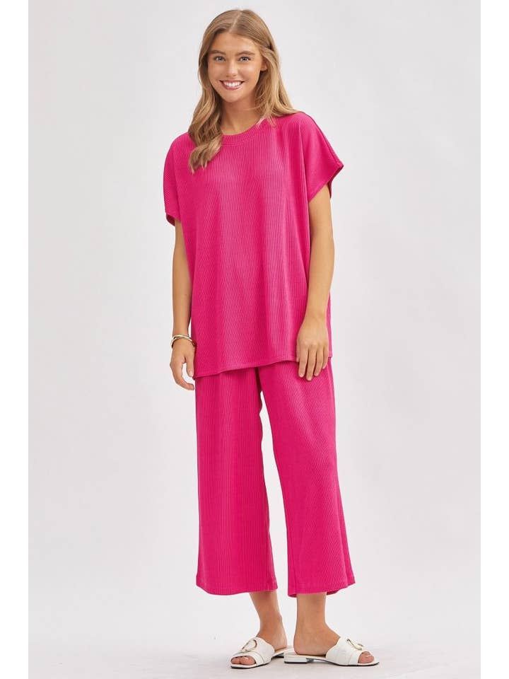 Dear Scarlett - Vendita all'ingrosso Completo top e pantaloni (NON loungewear) - Donna - Top Solido + Pantaloni a Gamba Larga TRVSET-PALMBEACH10