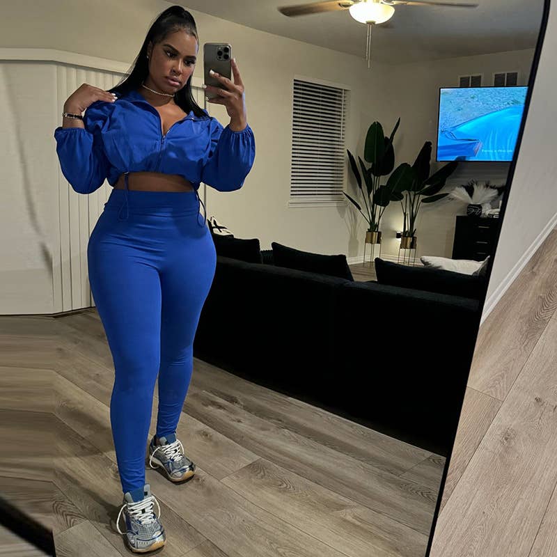 Lily Clothing - Wholesale Top & Pant Set (NOT Loungewear) - Women's - Drawstring Crop Top High Waist Skinny Pants Set14