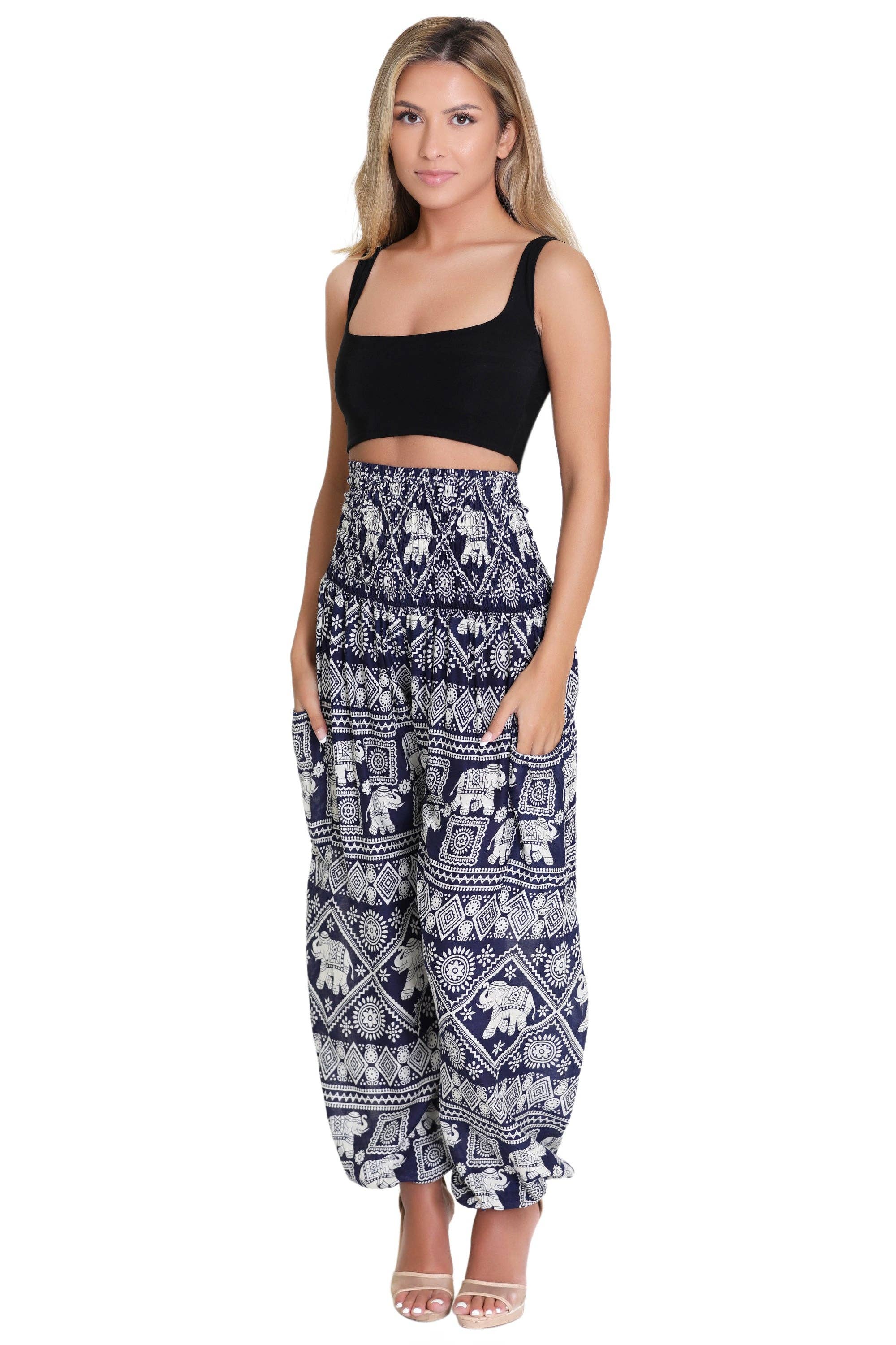 Assorted Boho Elephant Print Pants THP-9117 for wholesale on Faire0