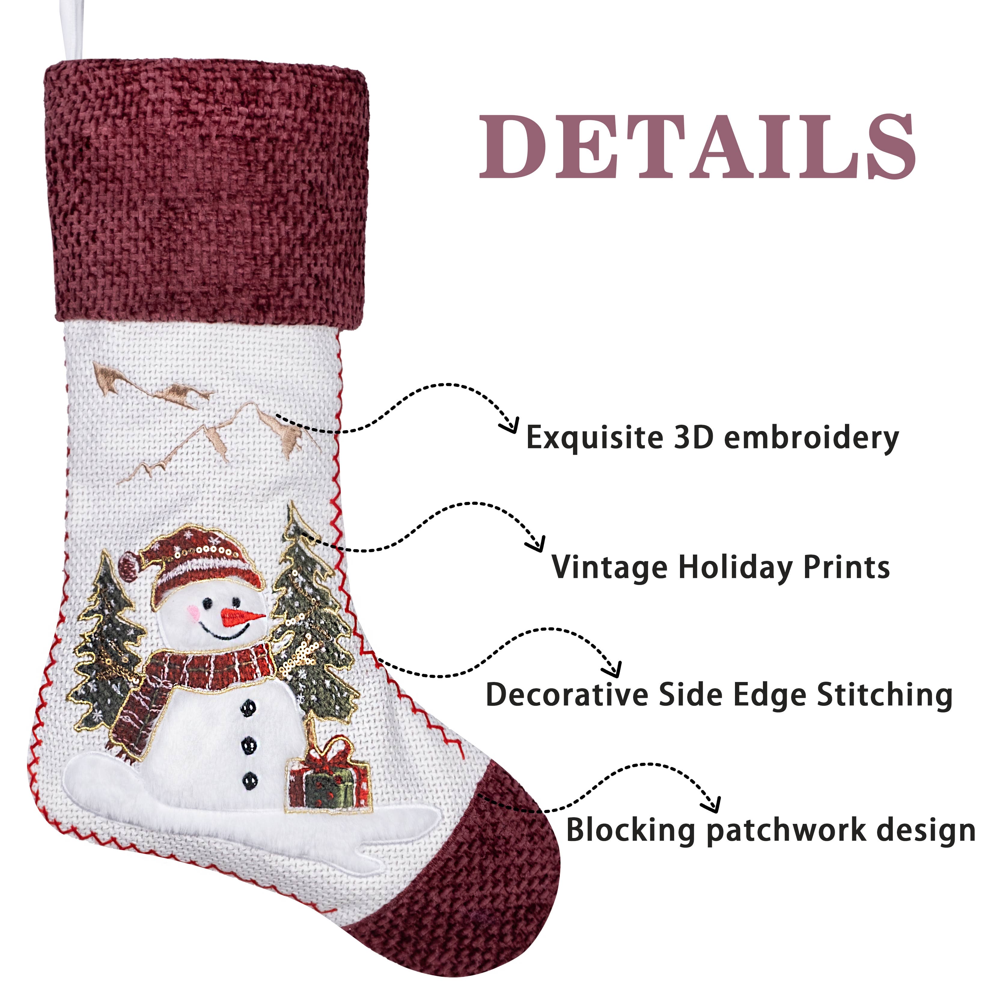 GEXWORLDWIDE - Wholesale Holiday Stocking - New Vintage Stitched Christmas Stockings Holiday Decor8