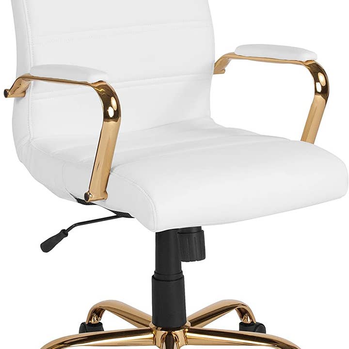 Stylish Adjustable White Leather Office Chair with Gold Base for wholesale on Faire