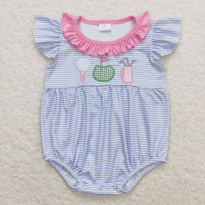 Aier Wholesale - Wholesale Bodysuit (Non-Footed) - Baby - Baby Infant Girls Golf Blue Flutter Sleeve Summer Rompers