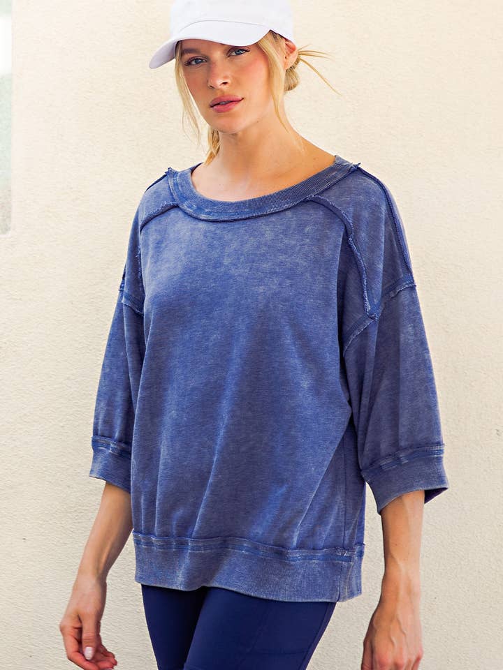 MINERAL WASHED FRENCH TERRY SHORT SLEEVE TOP for wholesale by Rae Mode