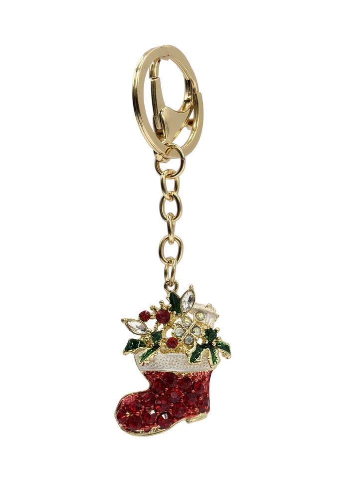 Christmas Boot Diamante Keyring for wholesale by Wildtouch