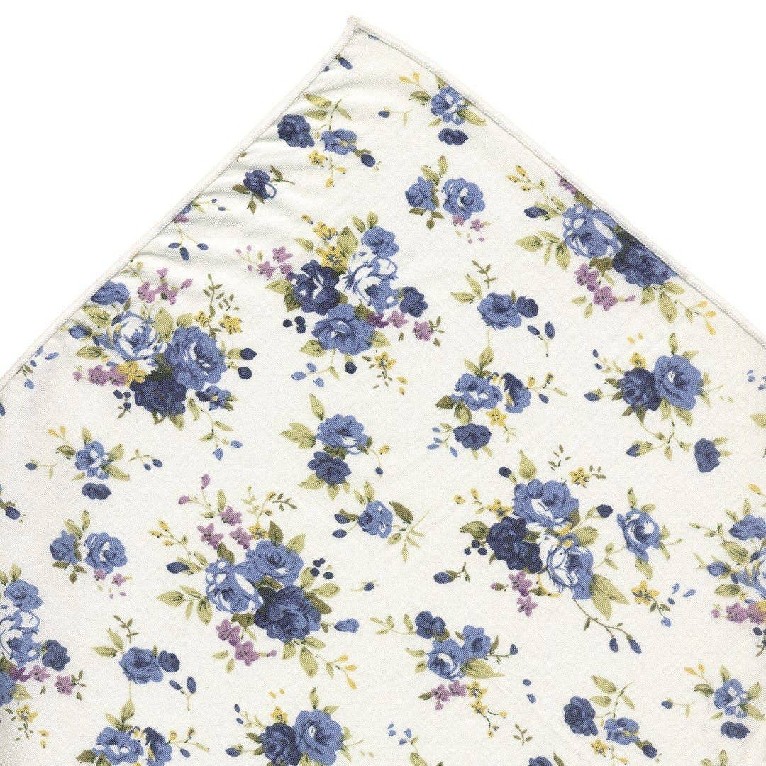 Josvil - Wholesale Handkerchief - Men's - WHITE COTTON POCKET HANDKERCHIEF BLUE FLOWERS2