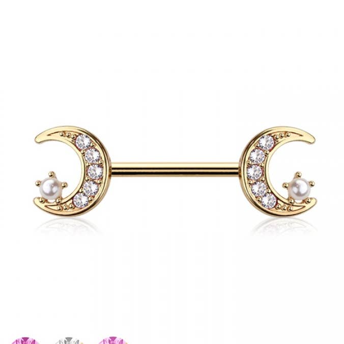 316L SURGICAL STEEL CZ MOON STAR NIPPLE RING for wholesale by CRAVE