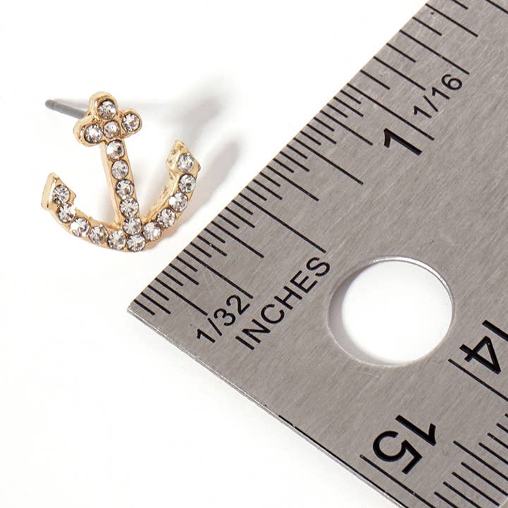 Sensibling Corp. - Venta al por mayor Pendientes de botón/aretes de poste - Pendientes de botón con ancla pavimentada de cristal de imitación.1