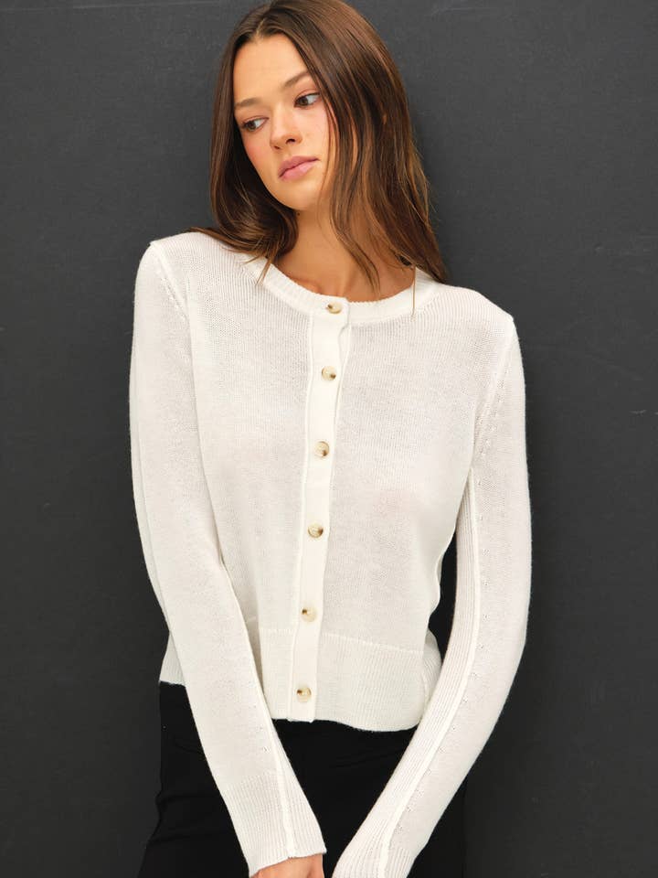 WOOL BLENDED CLASSIC CUT BUTTON UP CARDIGAN for wholesale by Be Cool