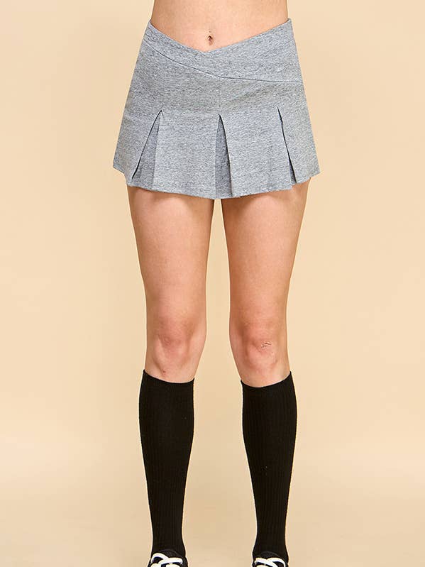 BR53745 - CROSS WAISTBAND BOX PLEATED SKORT for wholesale by Heart & Hips