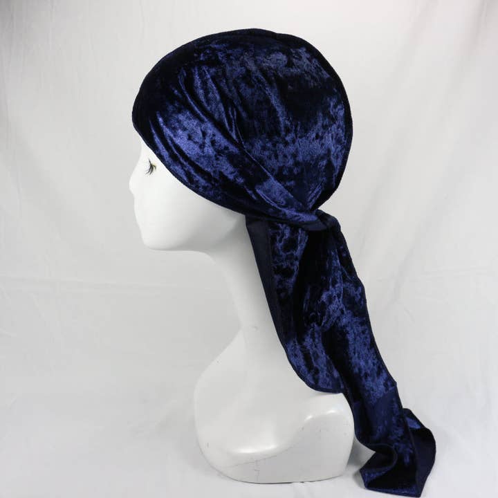 Navy Blue Luxury Velvet Durag for wholesale by Taelor Boutique