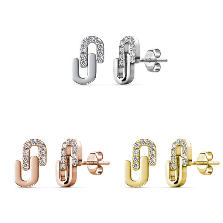 Union Earrings - Gold, Rose Gold, Silver, and Crystal for wholesale by CARALI / MYC Paris