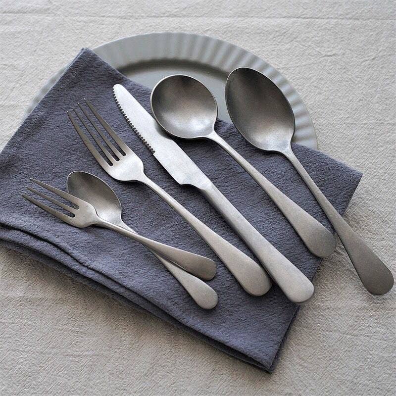 Gohobi （We cover U.S. import duties） - Wholesale Assorted Cutlery Set - Gohobi A Set of 6 Pieces Stonewashed Stainless Steel Cutlery0