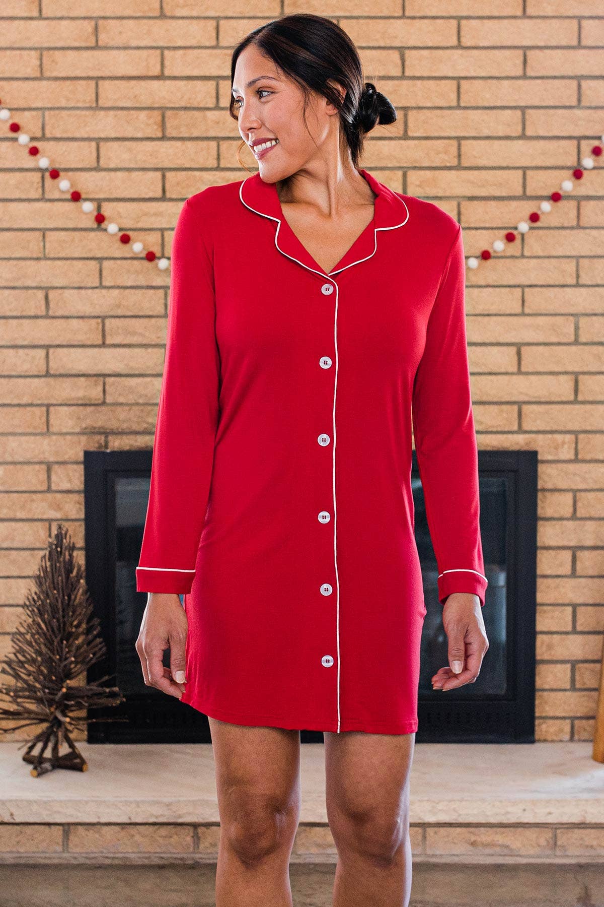 YALA - Venta al por mayor Camisa de pijama - Mujer - Liquidación Camisón de Bambú con Botones Clásico Ámbar2