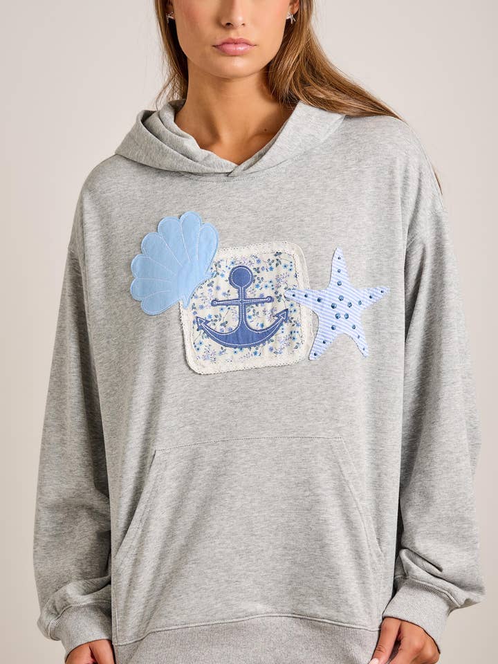 Heather grå nautisk ankare patch hoodie för wholesale av Main Strip