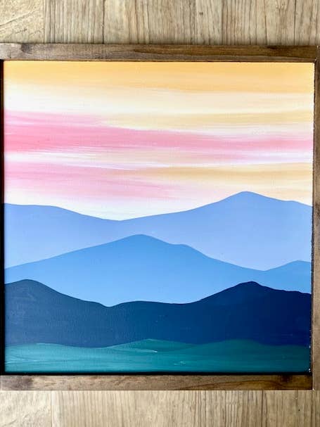 13x 13 Sunset Mountain Painting for wholesale by 704 North Design co