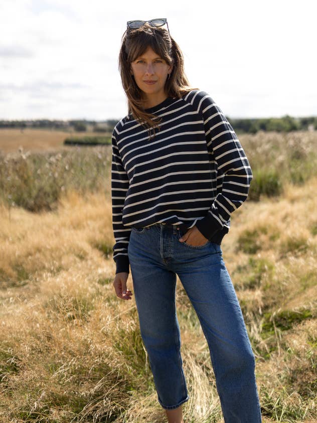 Nancy Oversized Ekologisk Bomull Marinblå/Ecru Breton tröja för wholesale av Ivy T