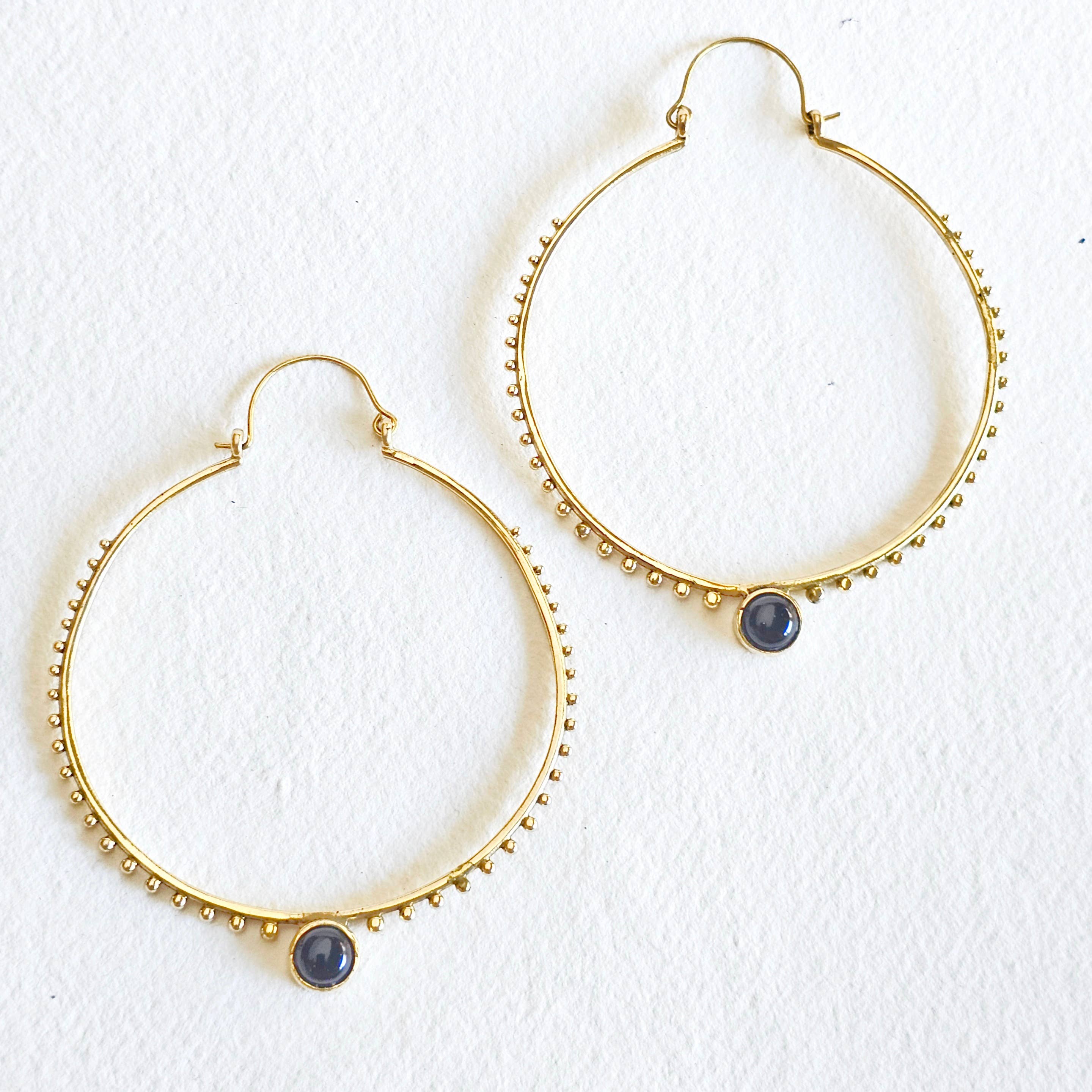 Bisjoux - Wholesale Hoop Earrings - Brass large hoop earrings turquoise onyx moonstone1