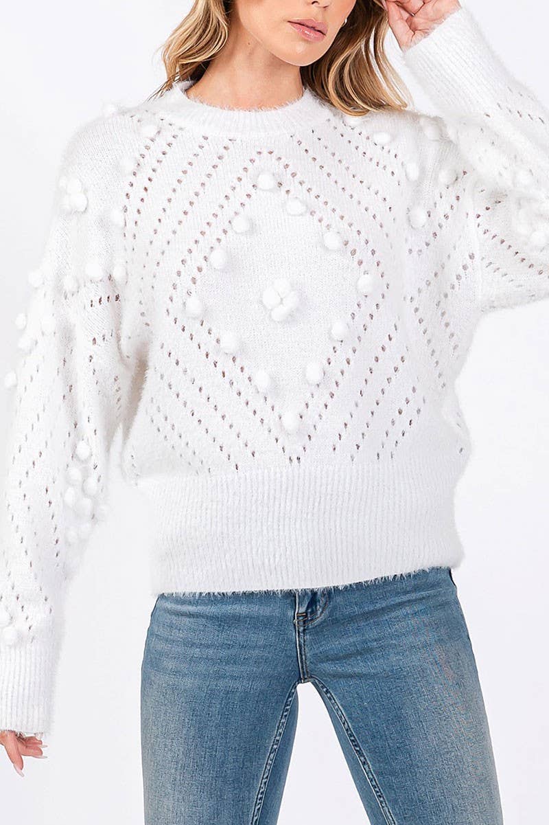 ROUSSEAU - Wholesale Knit Sweater - Women's - MOHAIR POM POM LONG SLEEVES SWEATER5