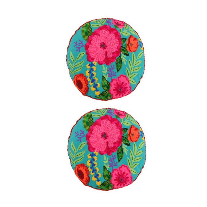 2ABFLCC718_TL SET/2 CUSCINI IN TELA VERDE ACQUA FLOREALE 18 DIA» per la vendita all'ingrosso da parte di Karma Living