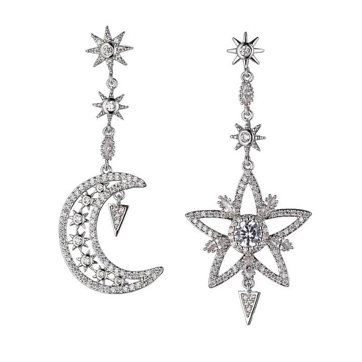 Eye Candy Los Angeles - Wholesale Dangle Earrings - Sun and Moon CZ Crystal Drop Earrings