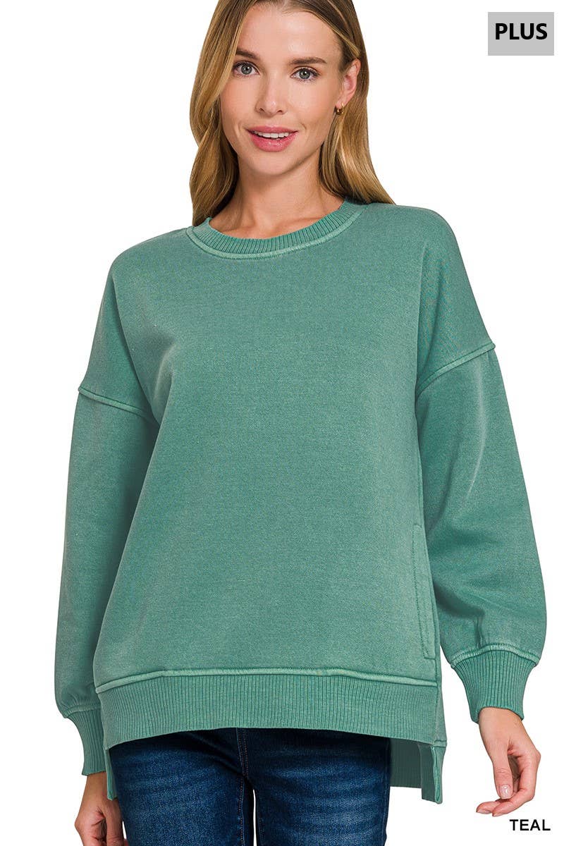 42POPS – wholesale Sweatshirt – Women's – .0827 Plus Pigment Dye Fleece Hi Low Hem Pullover With Pocket SI-28