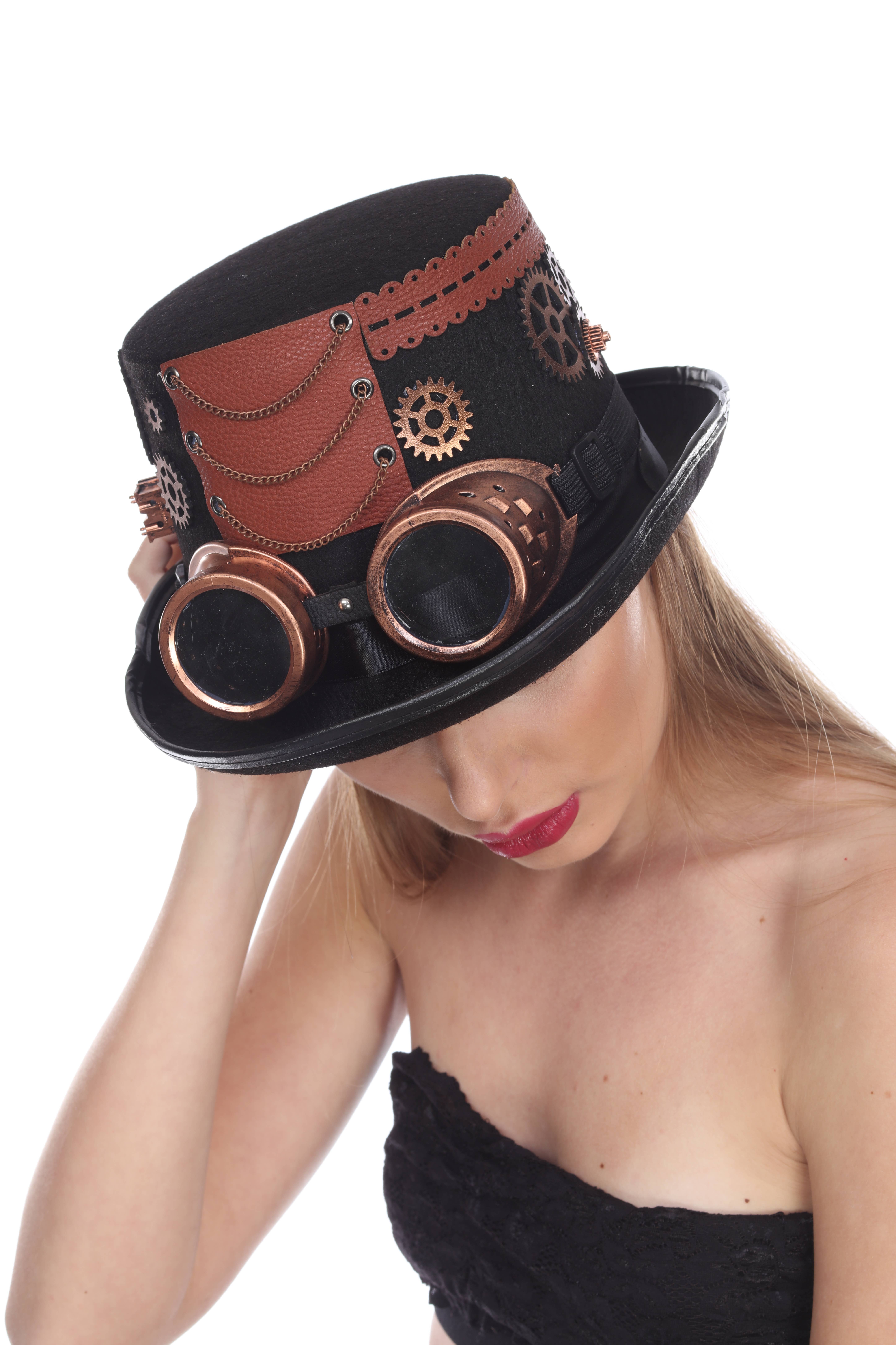 Western Fashion - Wholesale Bowler Hat - Women's - Steampunk Hat with Goggles - Copper2