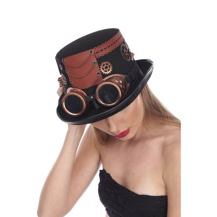 Western Fashion - Wholesale Bowler Hat - Women's - Steampunk Hat with Goggles - Copper2