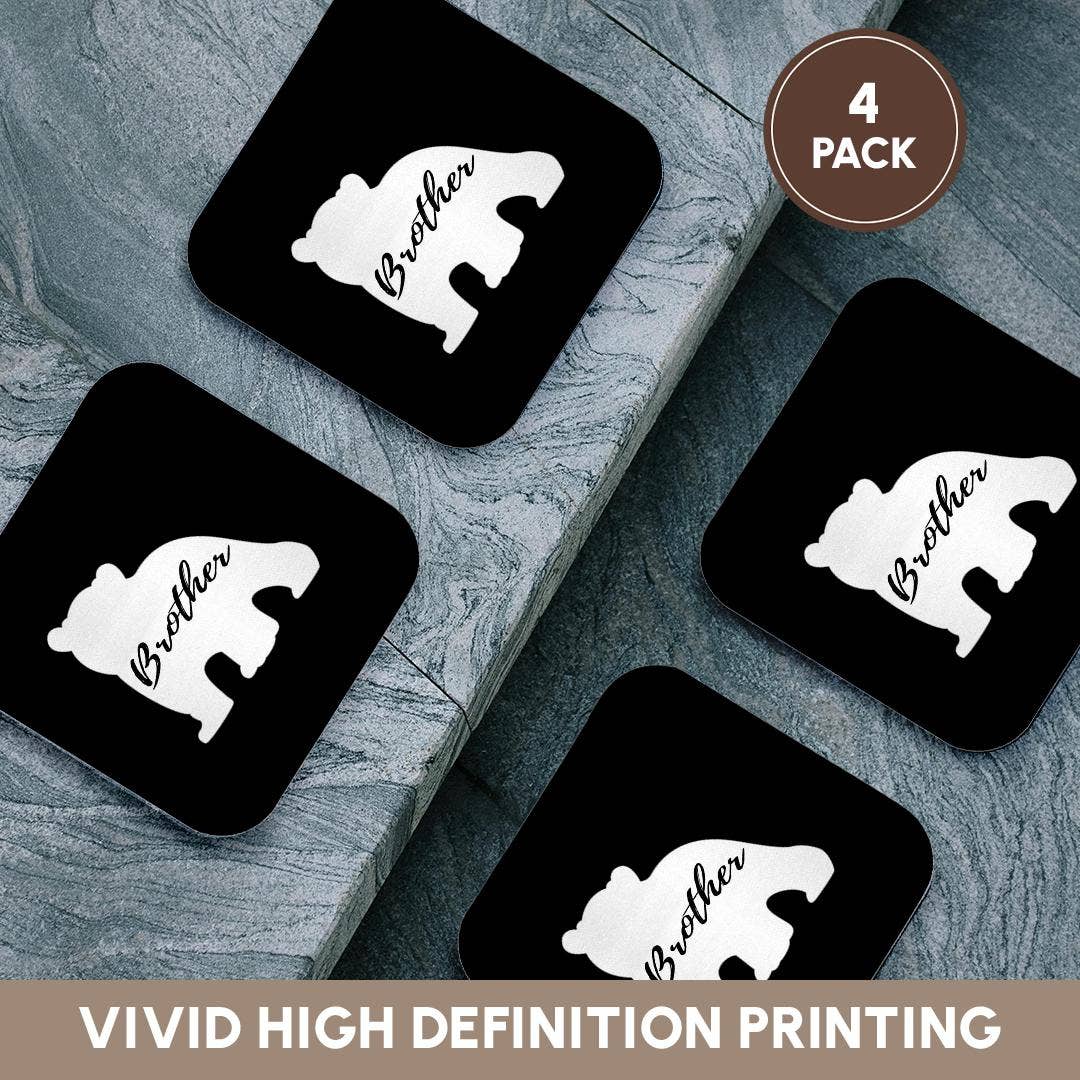 3dRose - Vendita all'ingrosso Sottobicchiere - 3dRose, Fratello Orso. Lettere nere all'interno di un cucciolo bianco su sfondo nero., Sottobicchiere12