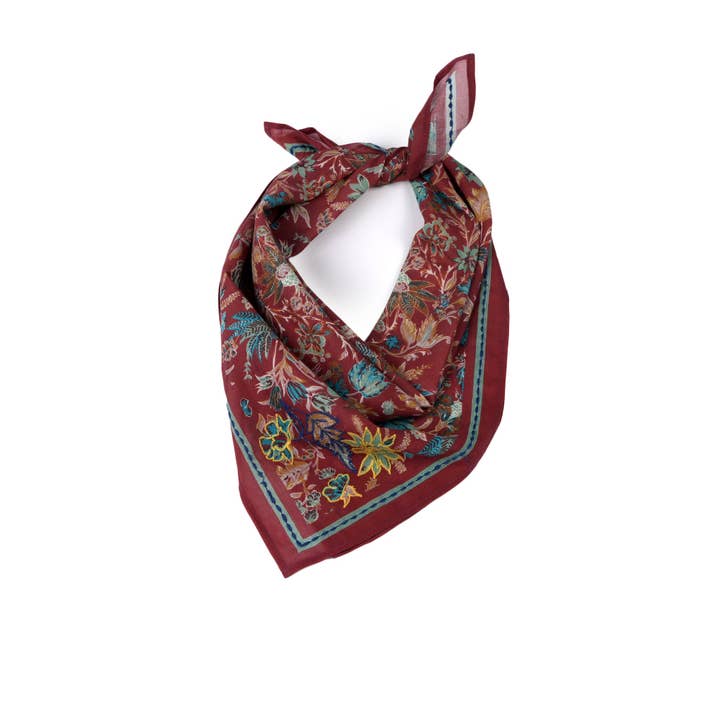 Vineyard Bloom Embroidered Bandana - Terracotta for wholesale by Vismaya - A Brand by Shivani LLC