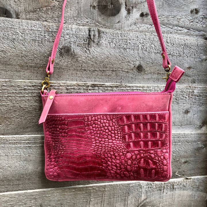 Croc Vipera lederen clutch #LB575 roze voor wholesale door Hydestyle London