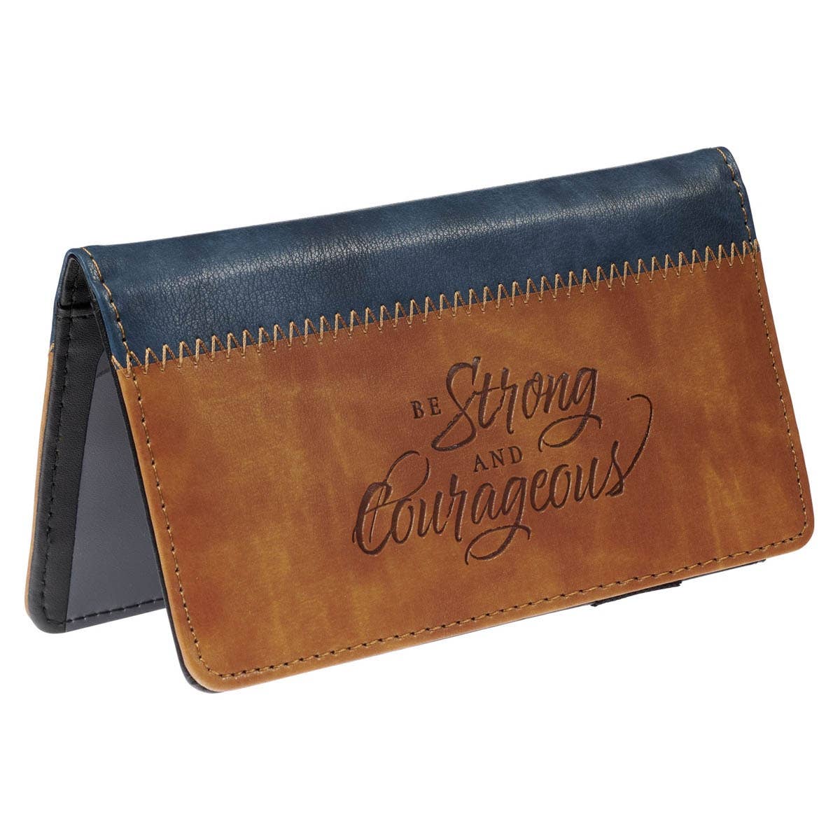 Christian Art Gifts - Wholesale Wallet - Men's - Checkbook Wallet Two-tone Strong & Courageous Josh. 1:92