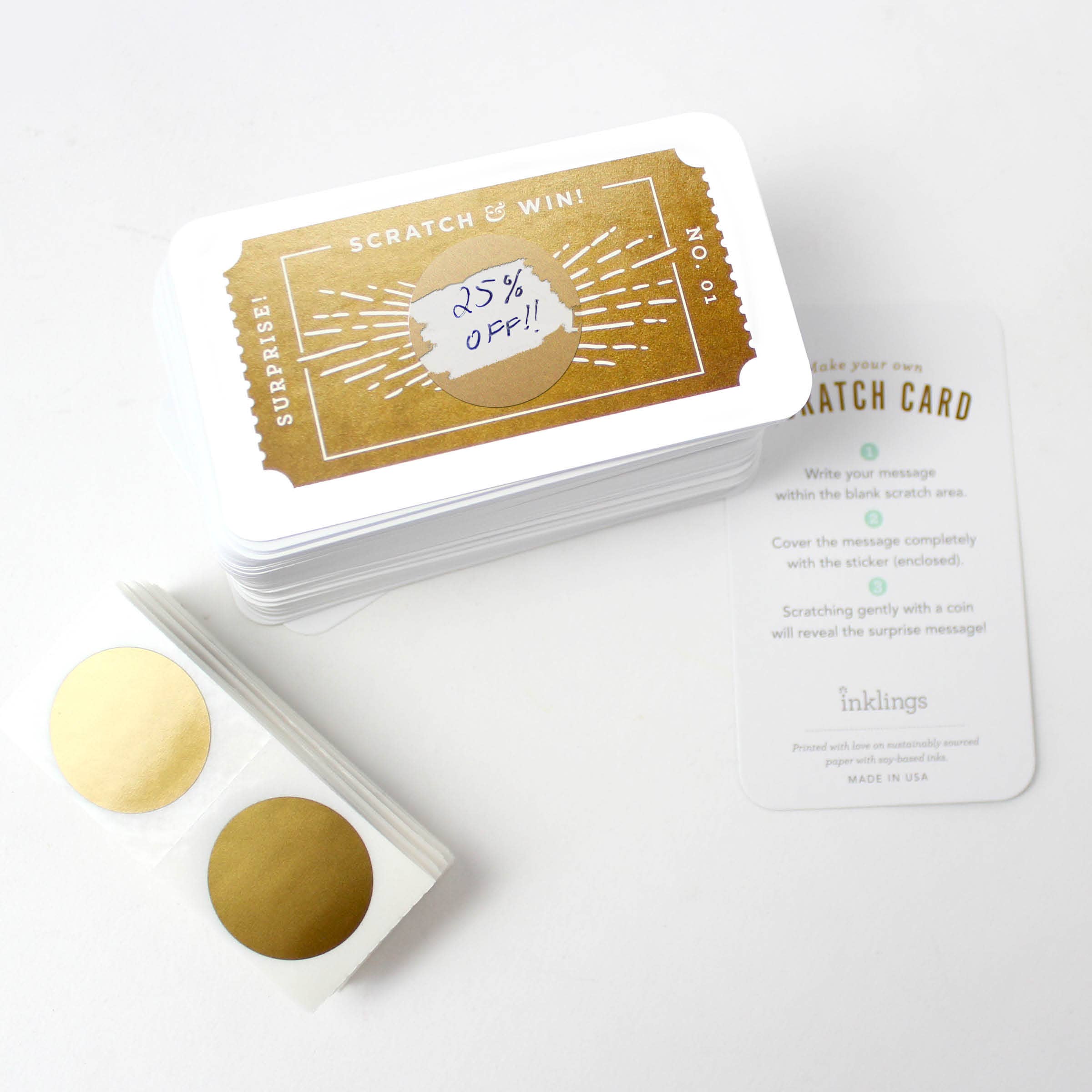 Inklings Paperie - Wholesale Stationery/Notecard Set - 100 Customer Scratch-off Cards - Golden Ticket3