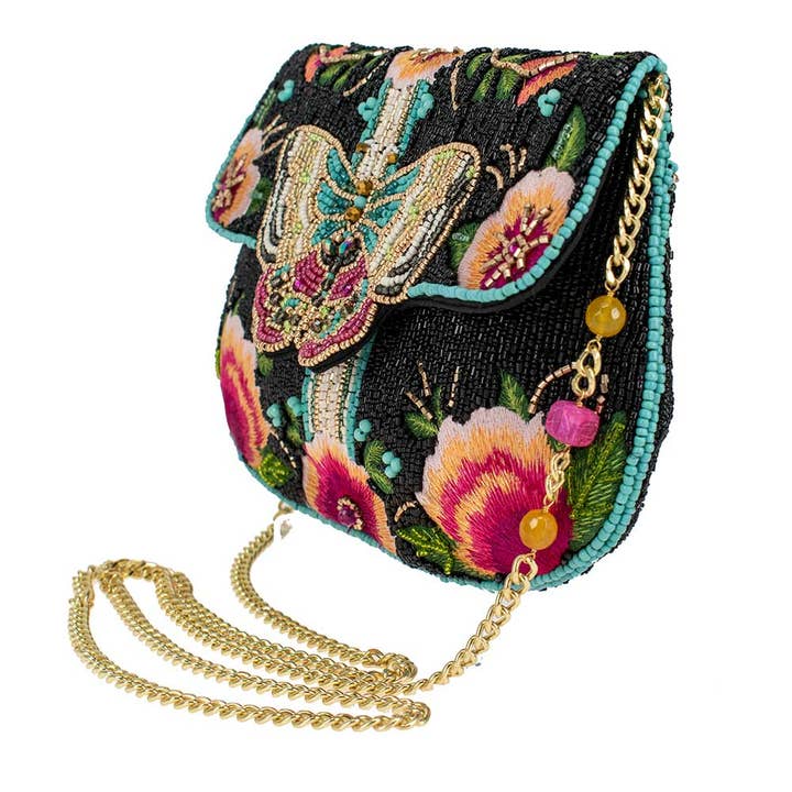 Mary Frances Accessories - Wholesale Crossbody Bag - Women's - Dream Chaser Black Beaded Butterfly Crossbody Clutch Handbag