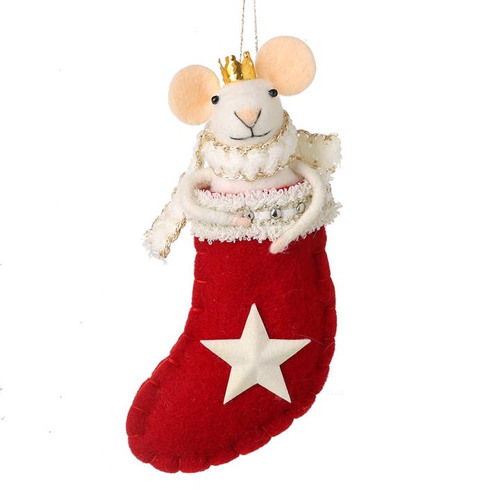 Heaven Sends – wholesale Holiday Stocking – RED FELT MOUSE IN CHRISTMAS STOCKING DEC
