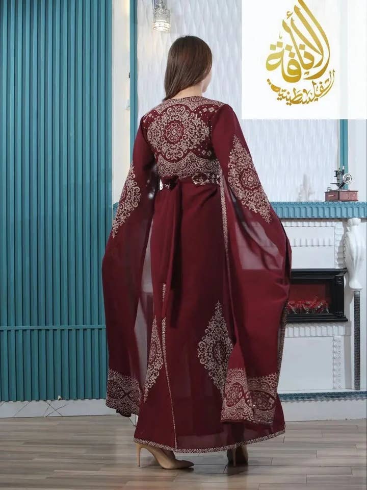 Palestinian Elegance - Wholesale Kaftan - Women's - Zahra Embroidered Slit-Sleeve Kaftan3
