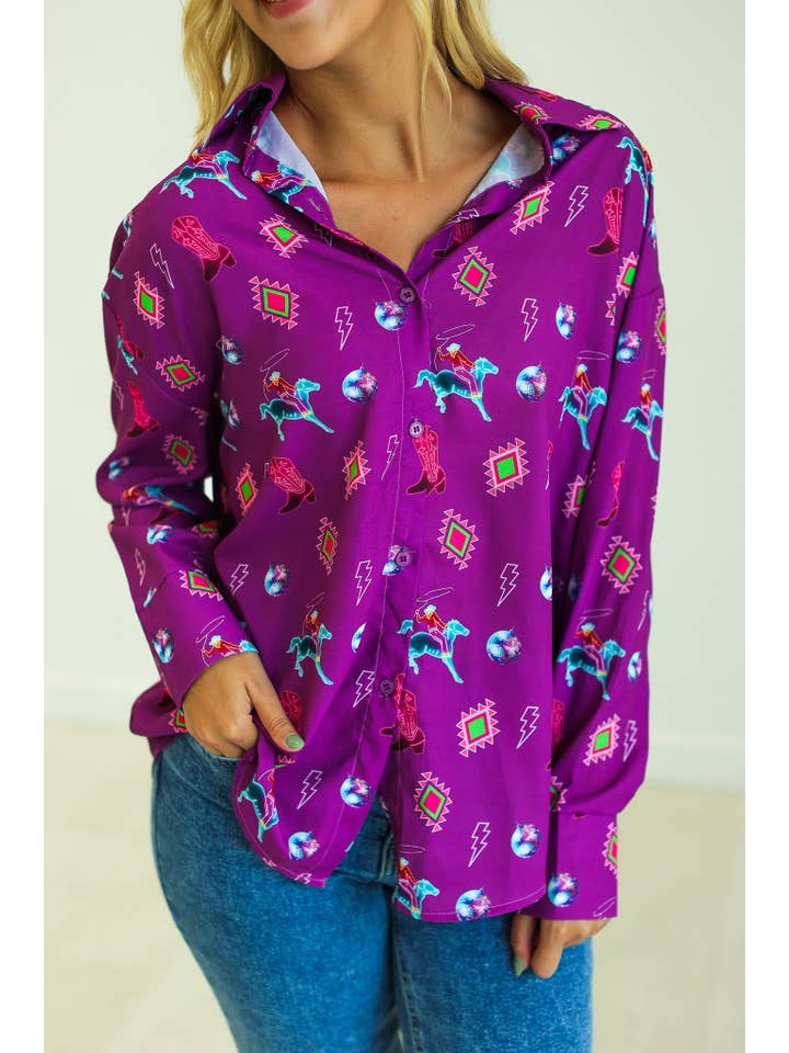 Kathryn Classic Button-Up, Purple Western Elements for wholesale on Faire8