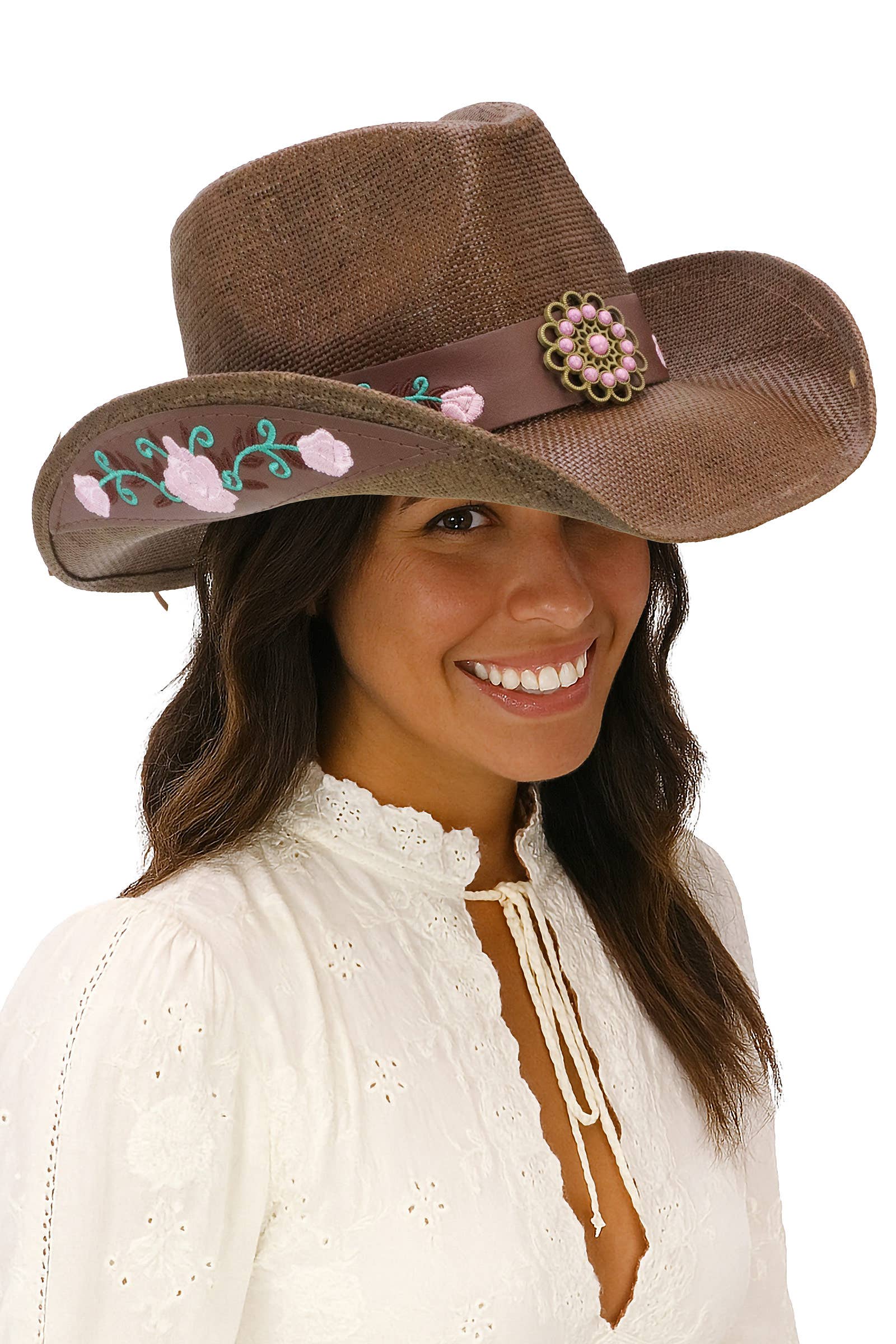 Cap Zone - Wholesale Cowboy Hat - Women's - Pink Rose Concho Belt Embroidered Cowgirl Hat12