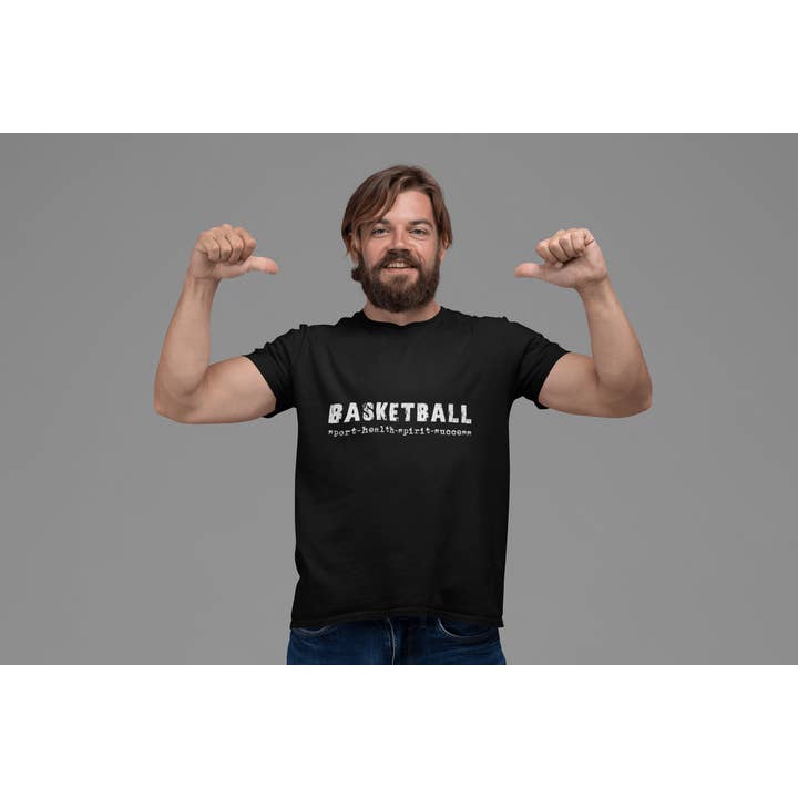 Deep Black basketball sport-health-spirit-success Men's Short Sleeve Round Neck T-shirt 00079 for wholesale on Faire1