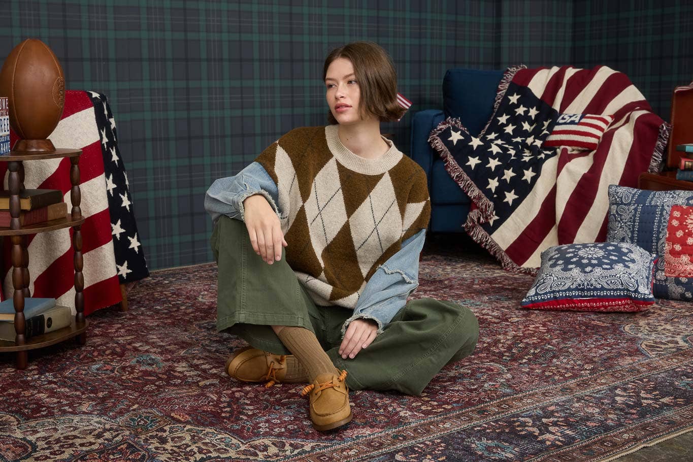 Blu Pepper – Engroshandel Pullover - Dame – ARGYLE STRIKTRØJE MED SLIDTE DENIMÆRMER4