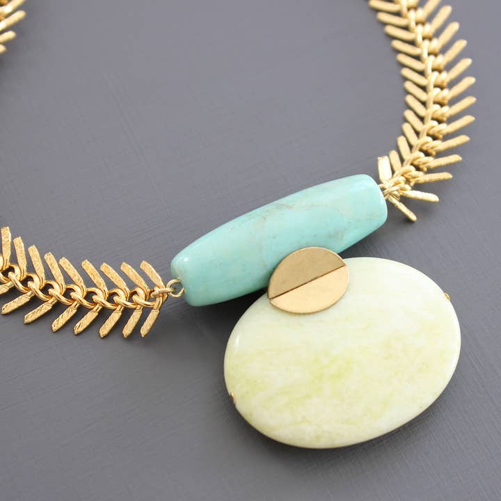 David Aubrey Jewelry - Wholesale Pendant/Charm Necklace - KYL219 turquoise and lemon herringbone necklace3