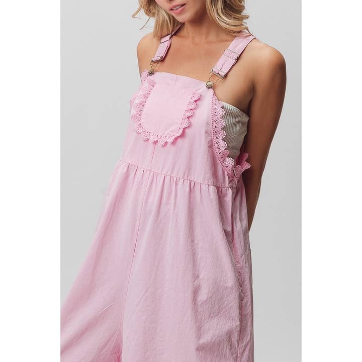 IVE - Wholesale Overalls - Women's - LACE EDGE DETAIL WIDE LEG OVERALL