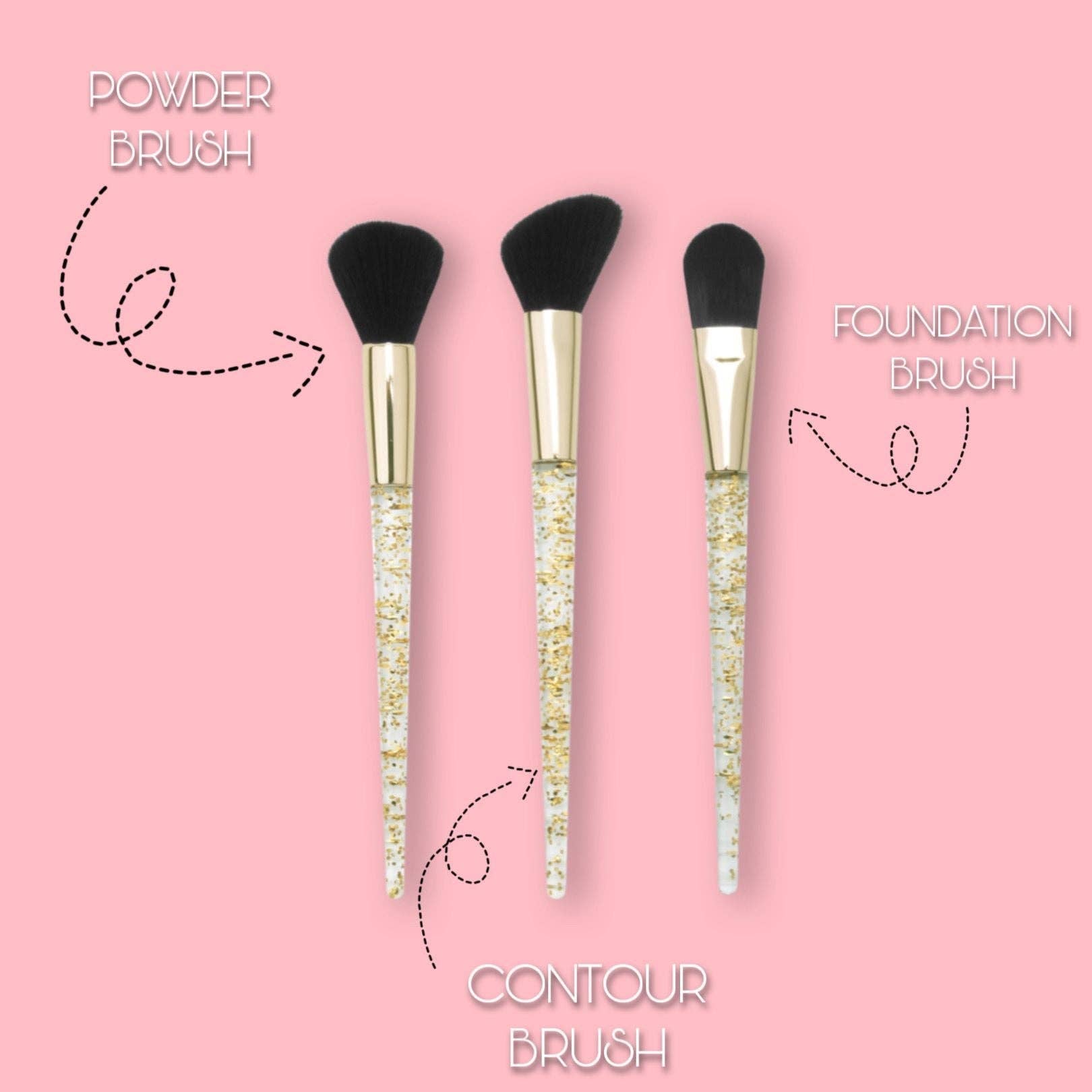 VIAI Beauty - Wholesale Makeup Brush Set - PROLUX Gold Flakes 3-Piece Brush Set2