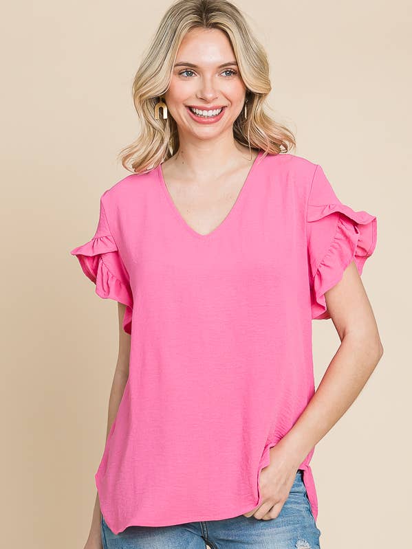 Culture Code - Wholesale Blouse - Women's - CWT1541 - V NECK RUFFLE SHORT SLEEVE TOP8