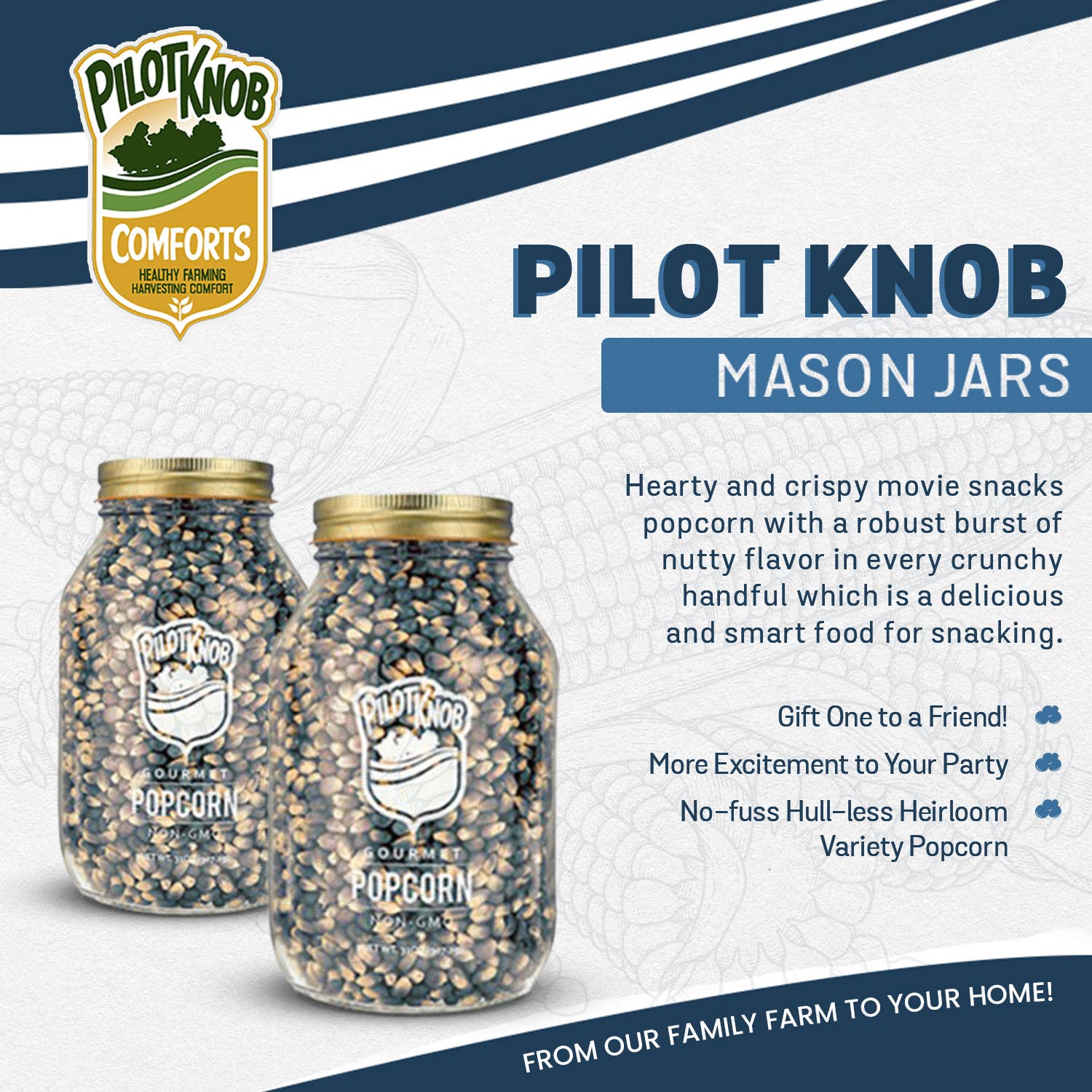 Pilot Knob Farm - Vente Pop-corn - Bocaux Mason à offrir Gourmet, maïs soufflé rouge ou bleu sans coque1