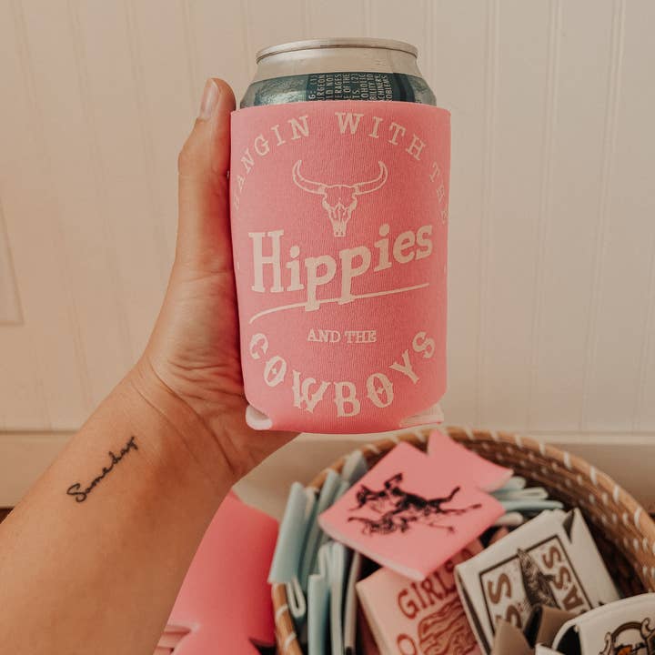 Simply Sades Designs LLC - Wholesale Drink Huggers & Koozies - Hangin With The Hippies & The Cowboys Can CoolerÂ