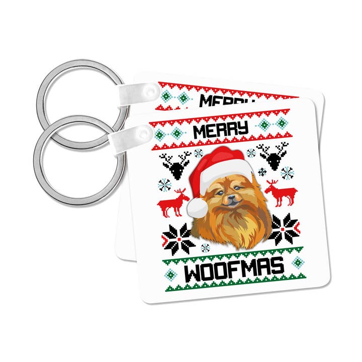 3dRose – Großhandel Schlüsselanhänger – Unisex – 3dRose, Fröhliche Woofmas Kleiner Pomeranian Hund Weihnachtsgeschenk, Schlüsselanhänger7