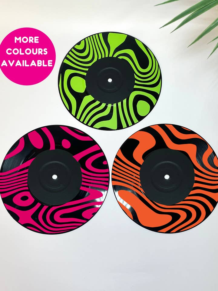 Swirl pattern set of 3 upcycled vintage 7" 45 LP vinyl records home decor for wholesale by Buba Goods