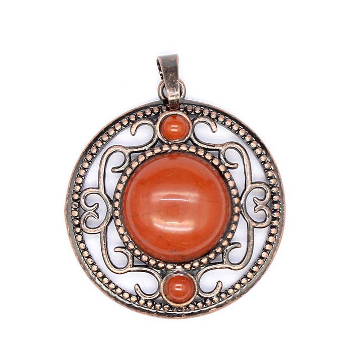 Mio Queena - Wholesale Individual Charm/Pendant - Vintage Natural Stone Hollow Circular Charm Pendant - CS8
